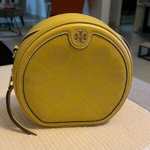 Tory Burch T Monogram Perforated Leather Circle Moon Bag, Golden Sunset